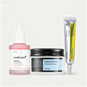 Medicube PDRN Pink Peptide Serum + COSRX Hyaluronic Acid Intensive Cream + Celimax Vita – A Retinal Shot Tightening Booster